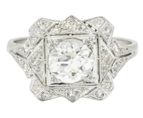 1930's Art Deco 1.40 CTW Diamond Platinum Geometric Dinner Ring GIA