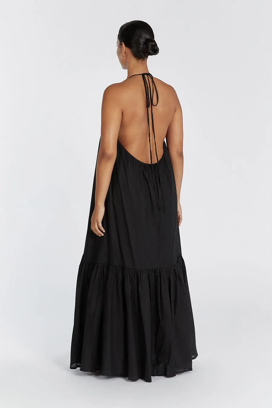 ARI BLACK LINEN HALTER MAXI DRESS