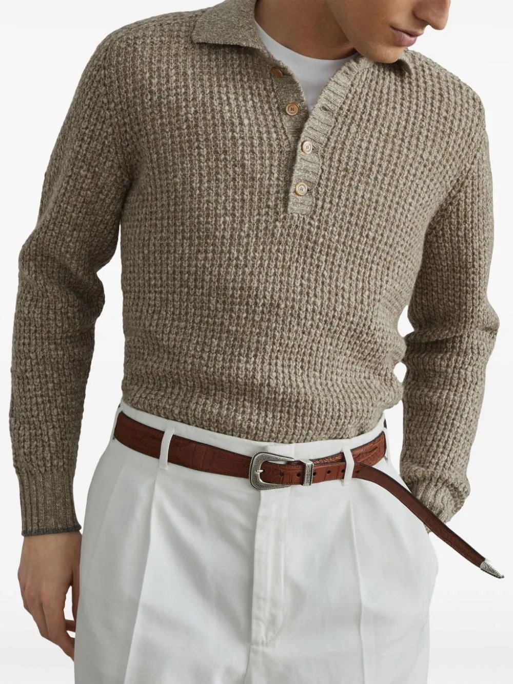 CASHMERE AND WOOL KNITTED POLO