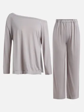 Cotton Loose Off-Shoulder & Wide Leg Pants Set