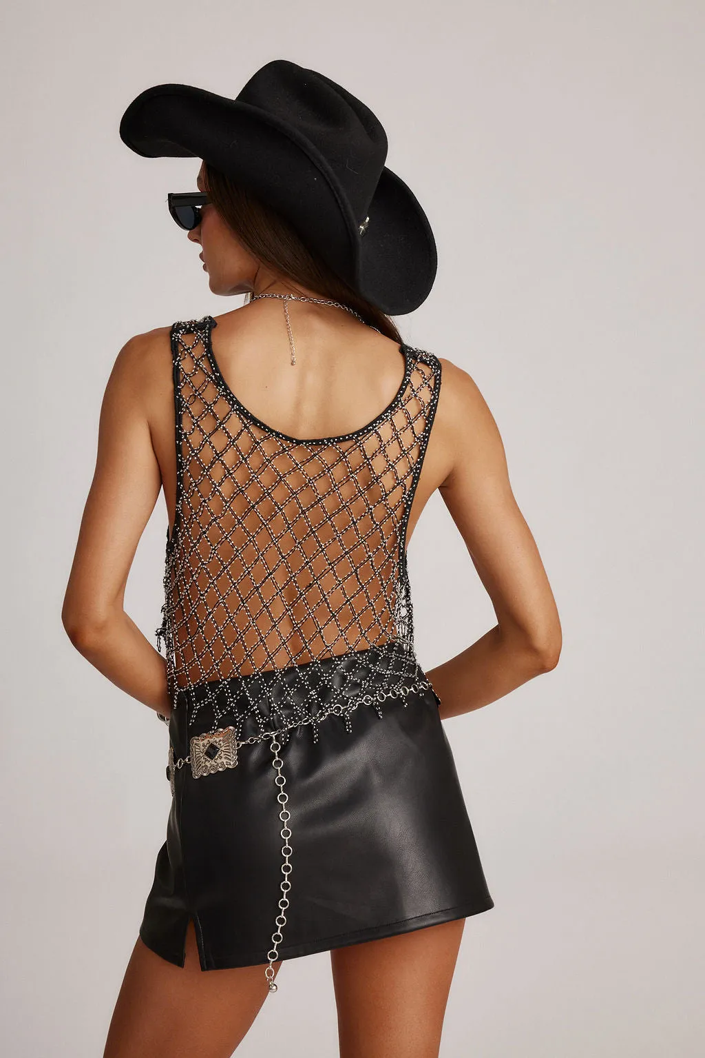Estelle Black Rhinestone Crop Tank
