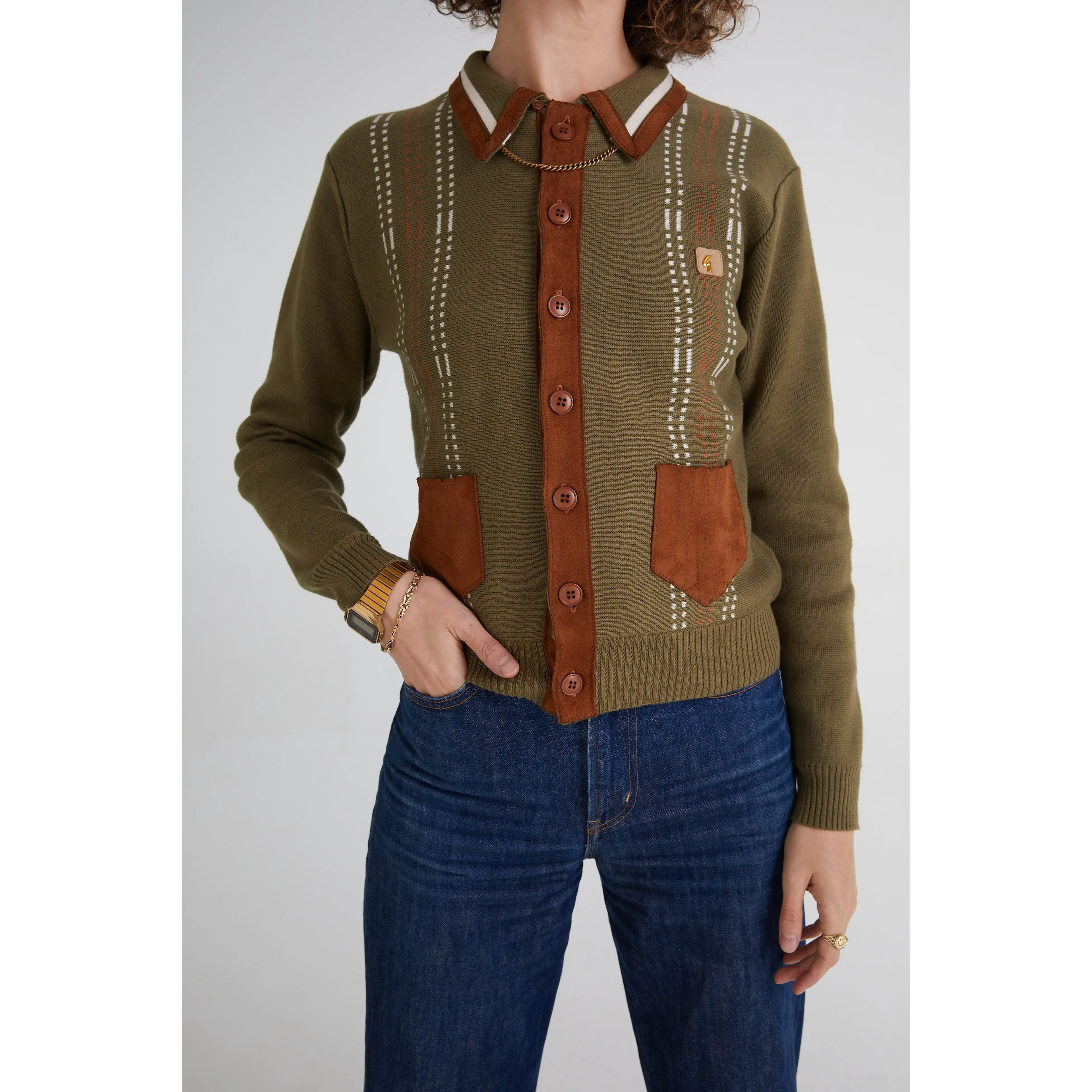 Gabicci Vintage x Modfather Clothing - Women's Exclusive Yardi Cardi Olivio - Polo Knit