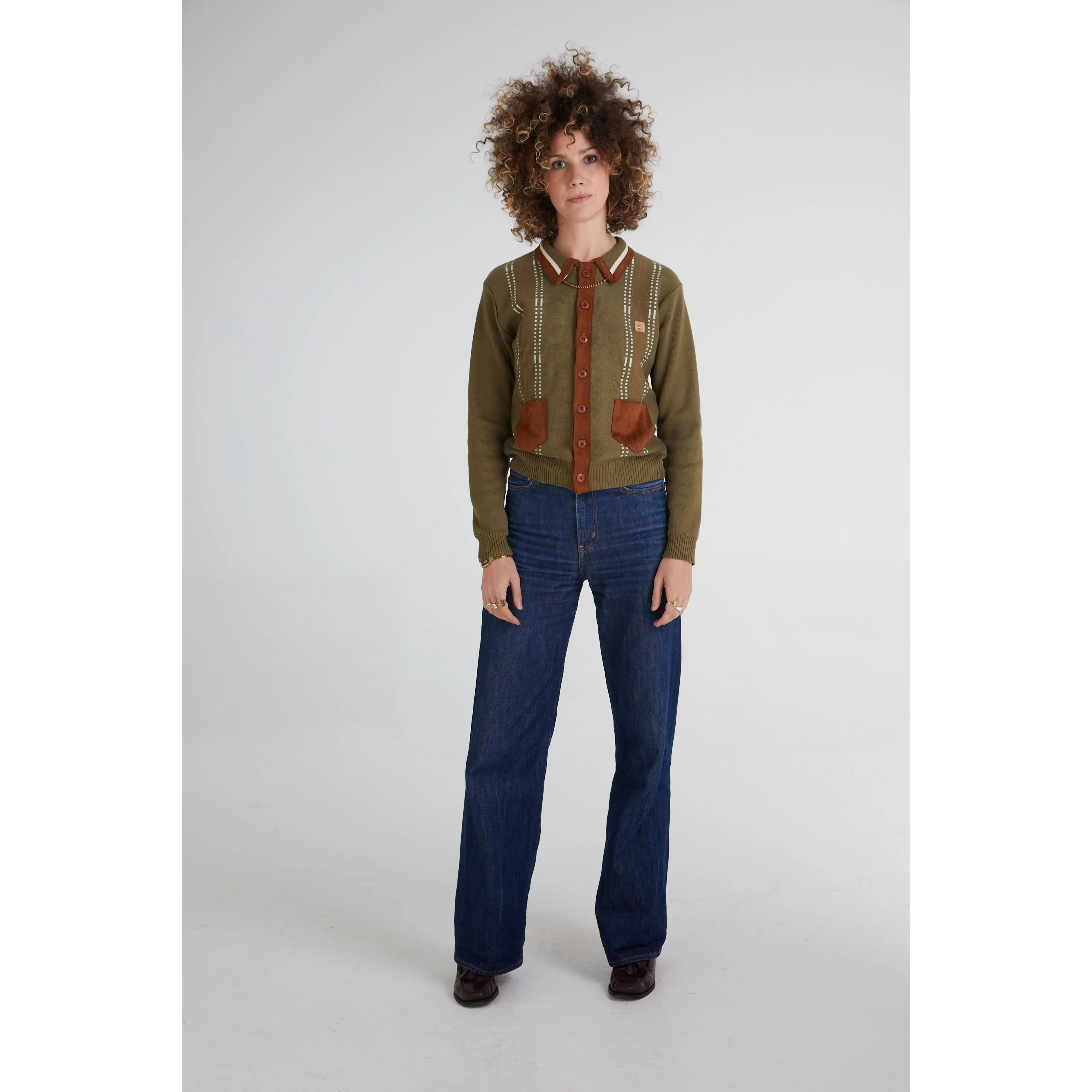 Gabicci Vintage x Modfather Clothing - Women's Exclusive Yardi Cardi Olivio - Polo Knit
