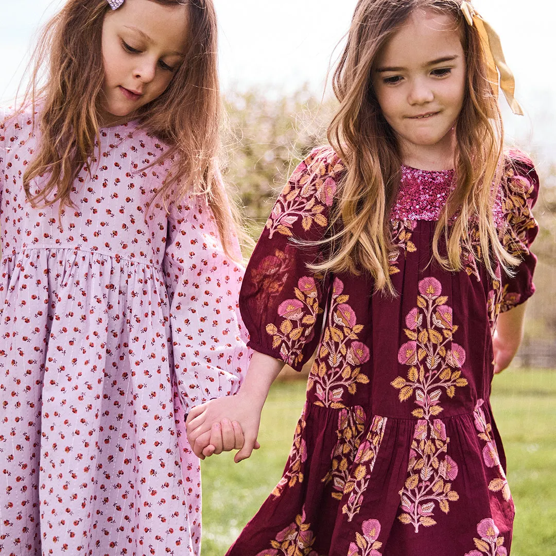 Girls Fiona Dress - Burgundy Bouquet Floral