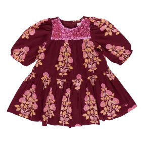 Girls Fiona Dress - Burgundy Bouquet Floral