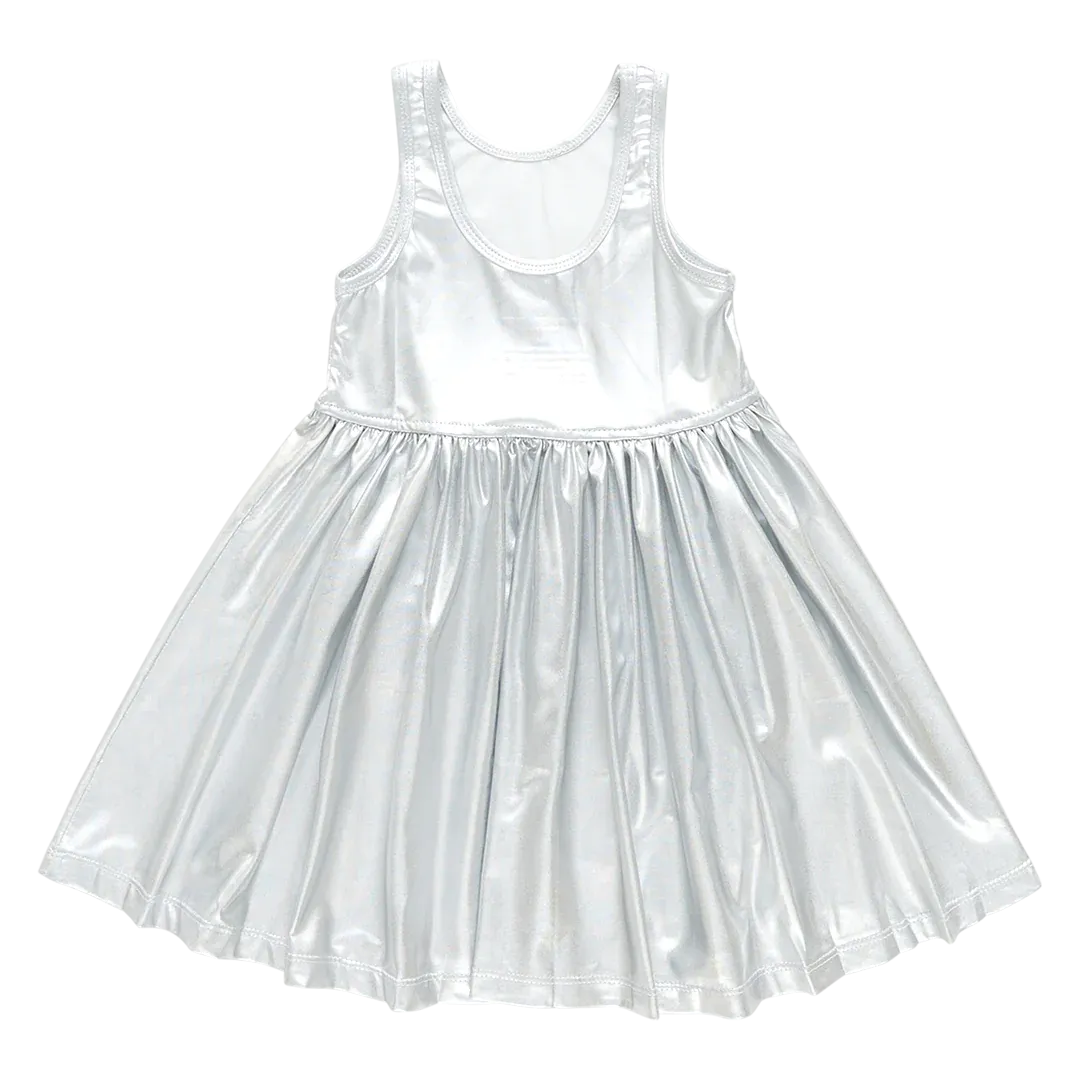 Girls Liza Lame Dress - Silver