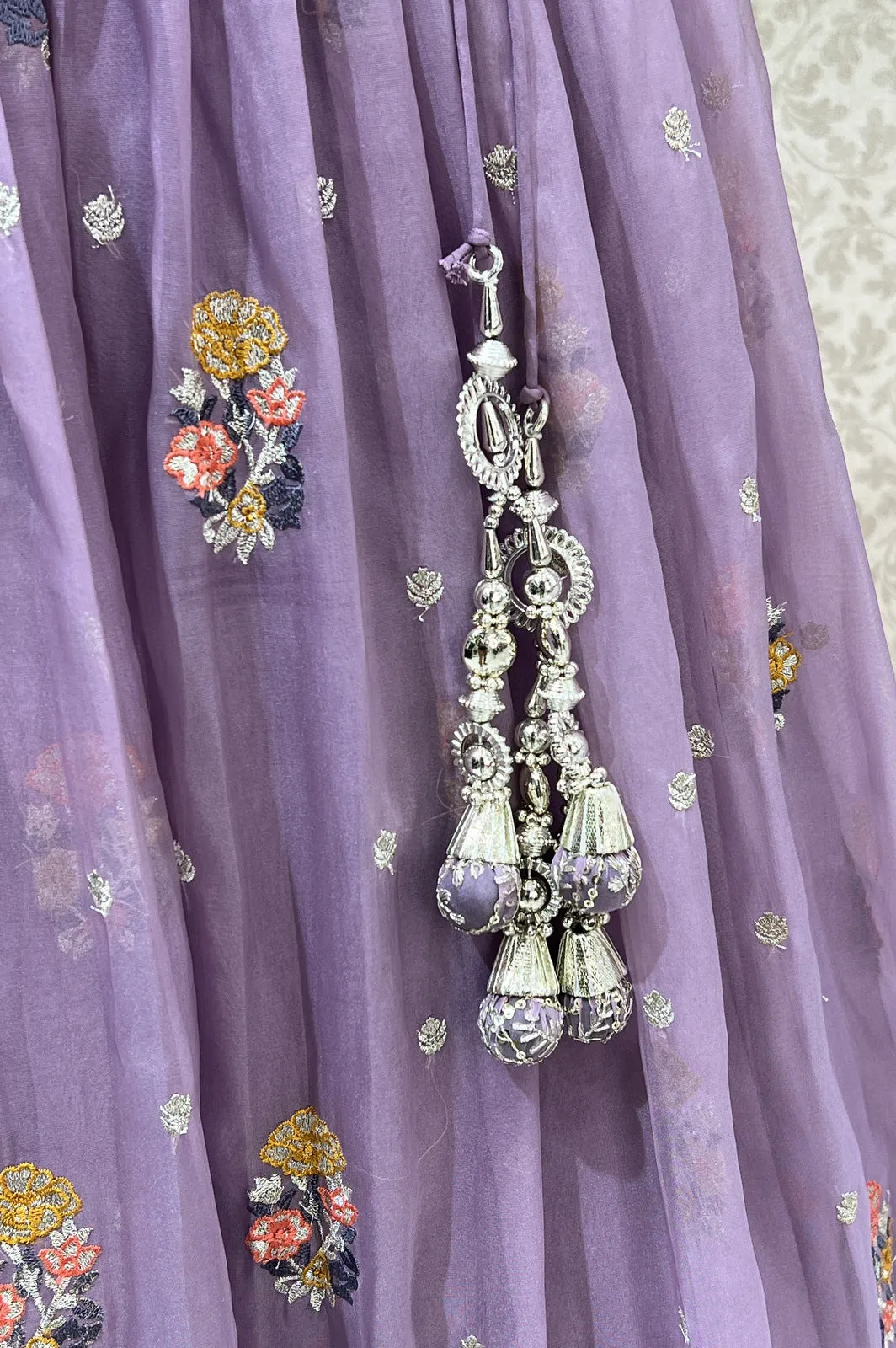 Lavender Embroidery, Zari and Sequins work Crop Top Lehenga