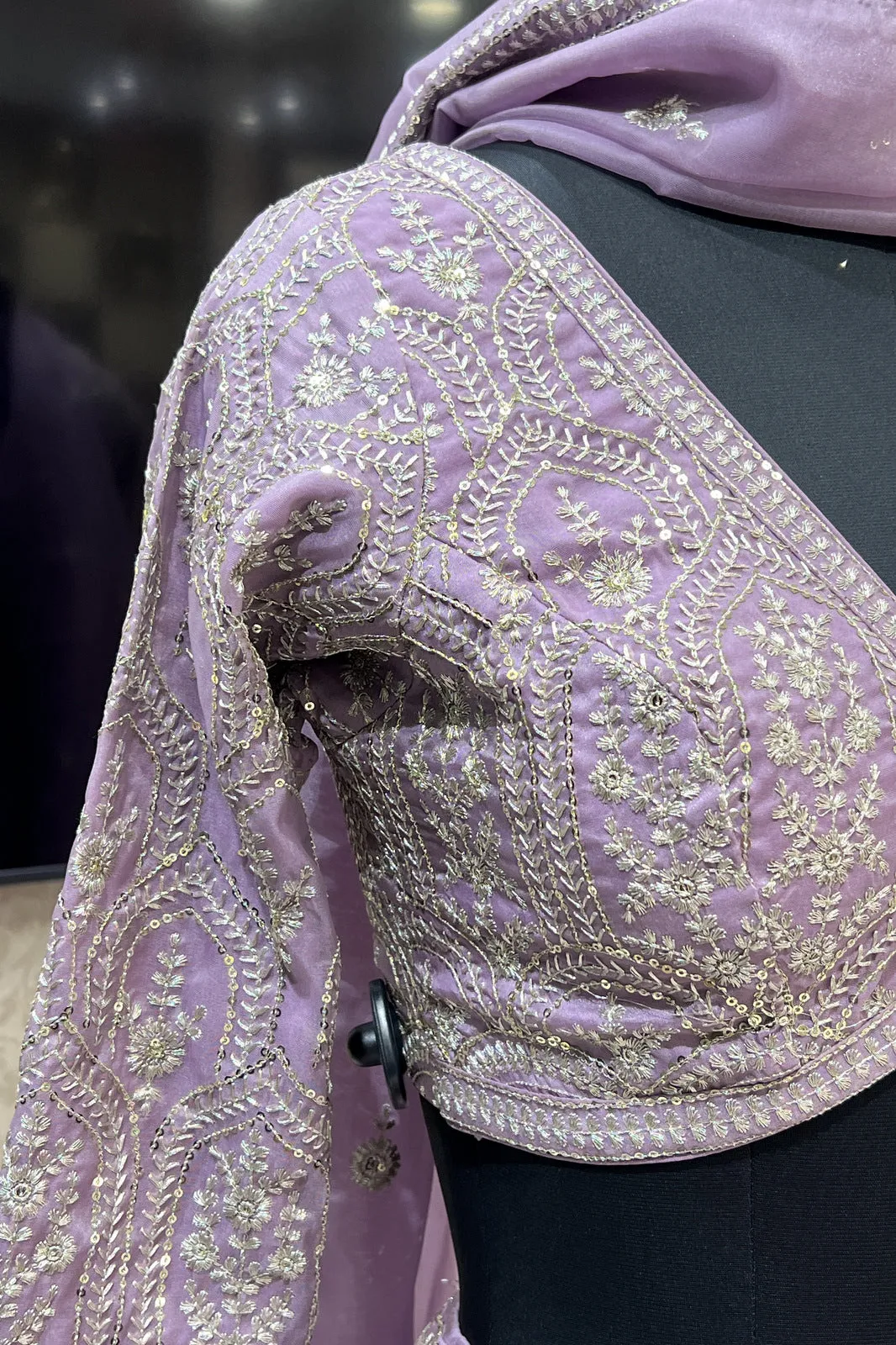 Lavender Embroidery, Zari and Sequins work Crop Top Lehenga