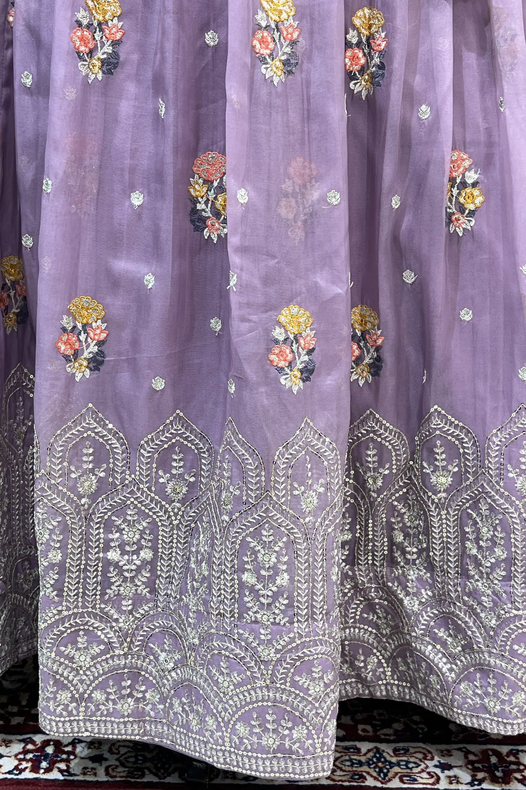 Lavender Embroidery, Zari and Sequins work Crop Top Lehenga