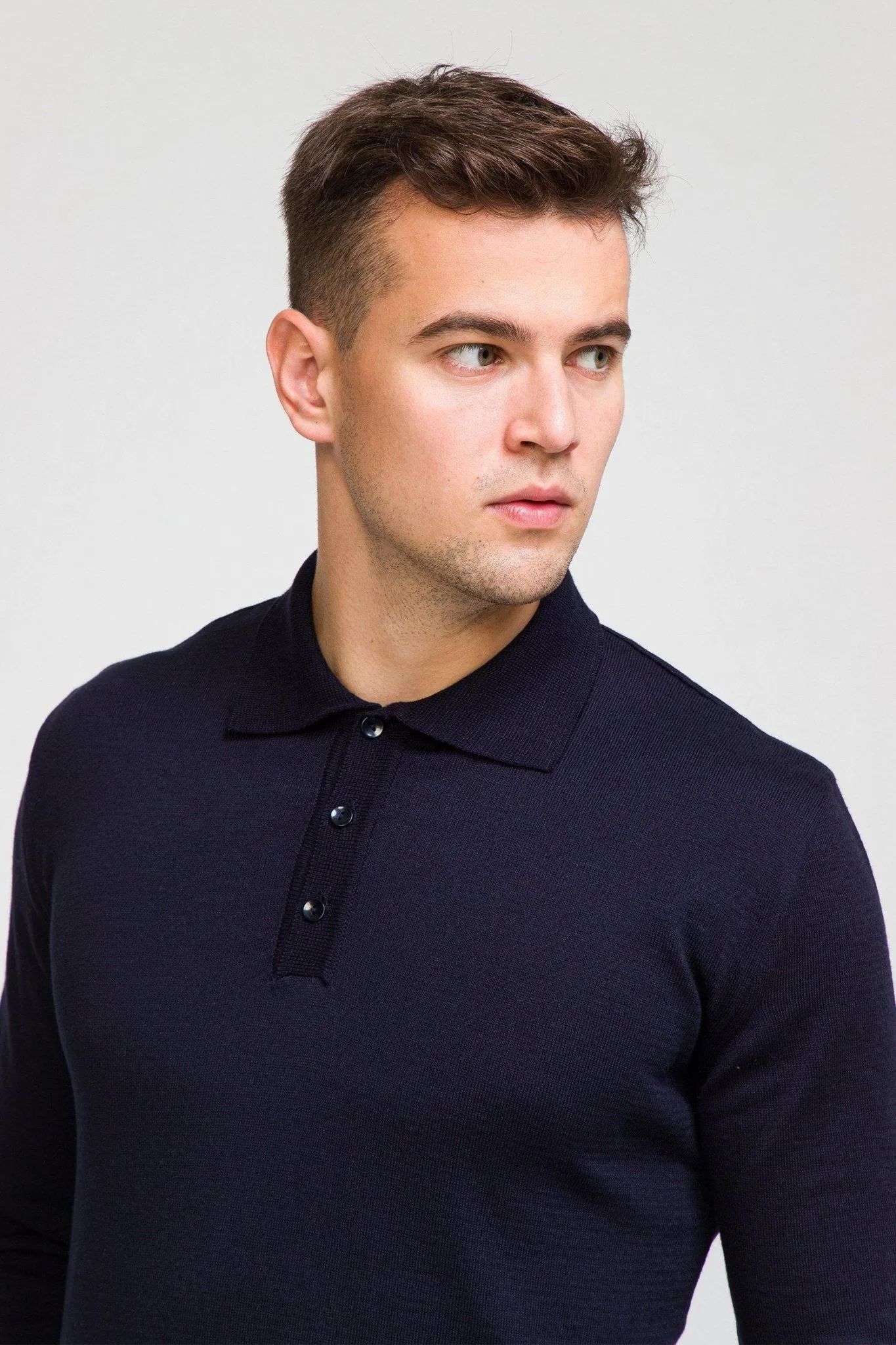 Melange Blend L/S Polo - Navy