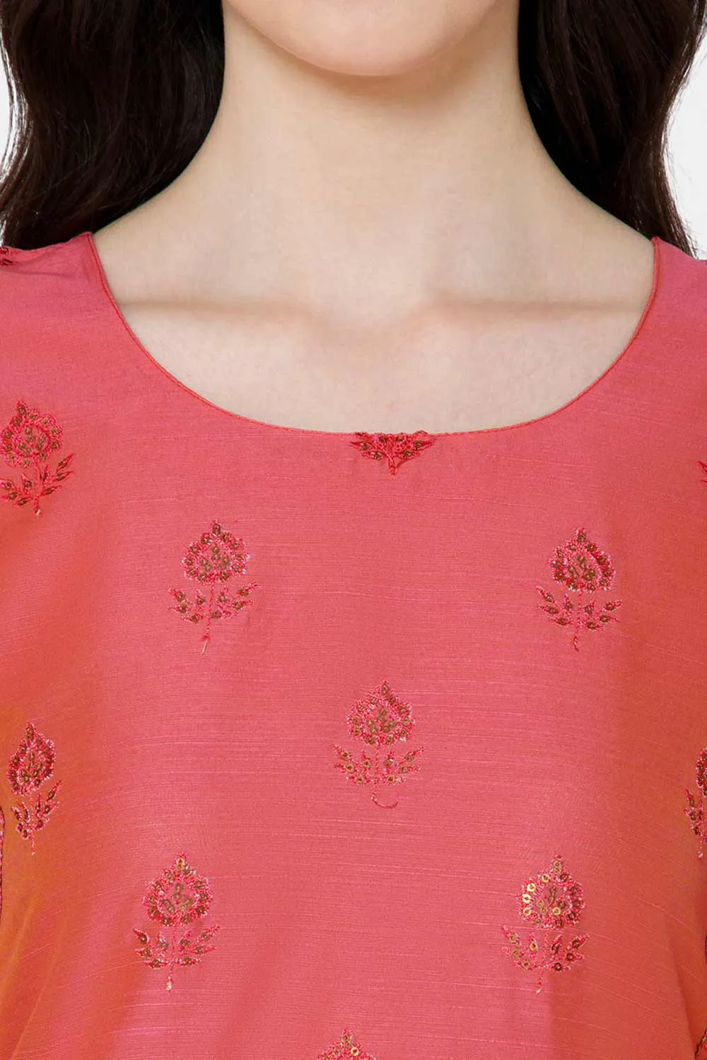 Mythri Women's Ethnic wear with Sequins Embroidery - Peach - E039