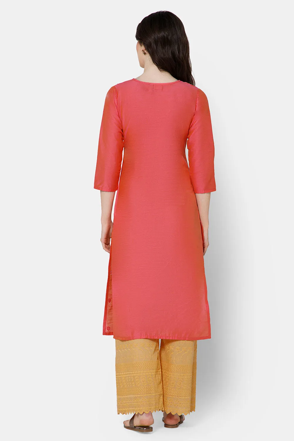 Mythri Women's Ethnic wear with Sequins Embroidery - Peach - E039