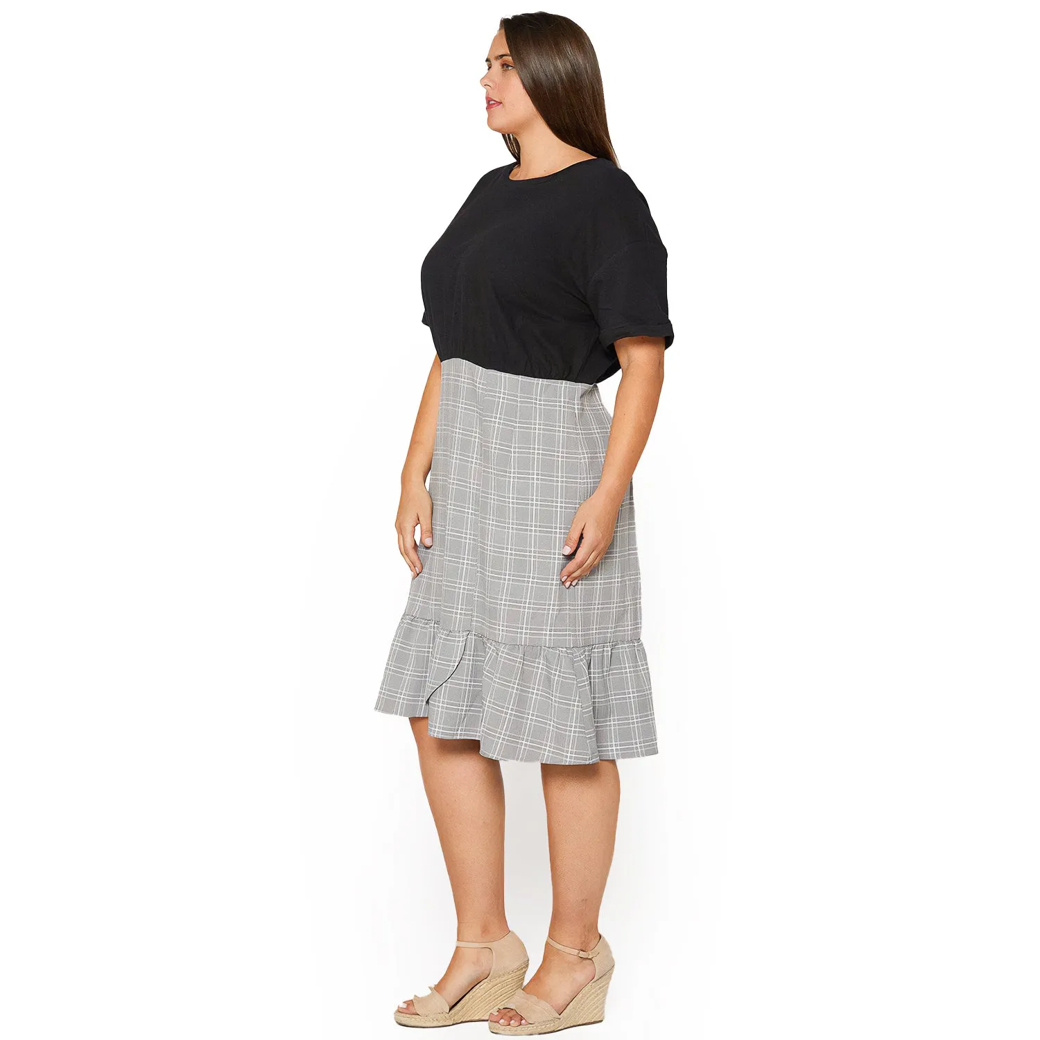Plus Size Glen Plaid Mermaid Dress in Black